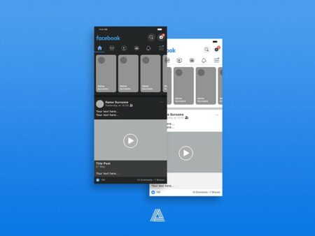 Mobile facebook feed template with dark mode version