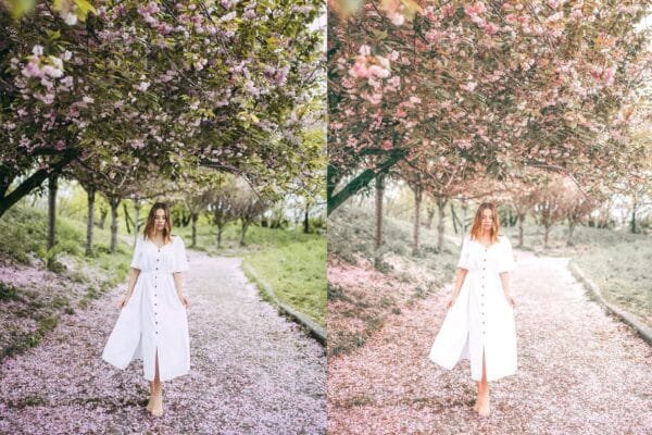 girls under flowers with Spring Lightroom preset