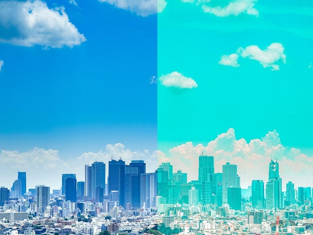 Tokyo Skyline with blue sky and anime filter