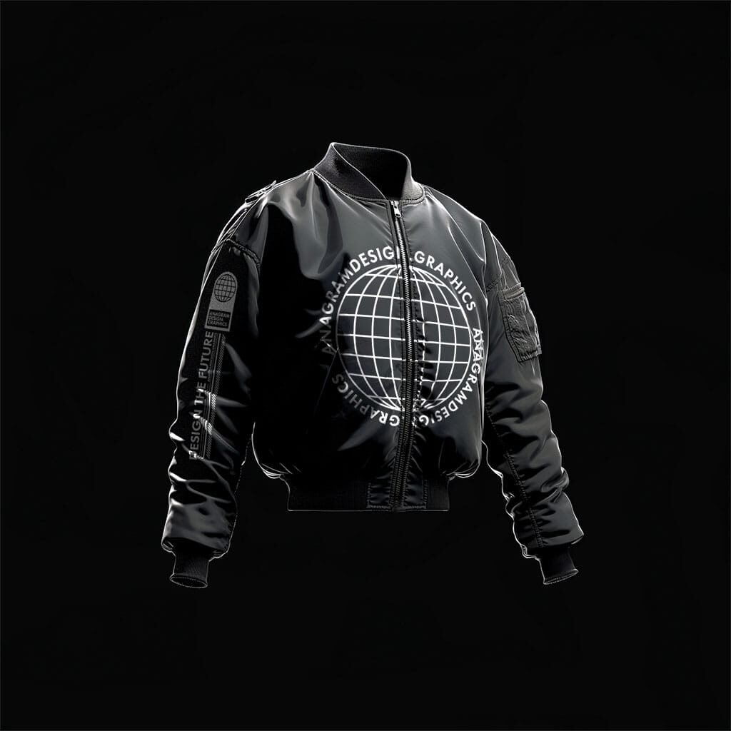 black Bombers jacket floating in the air, backlight