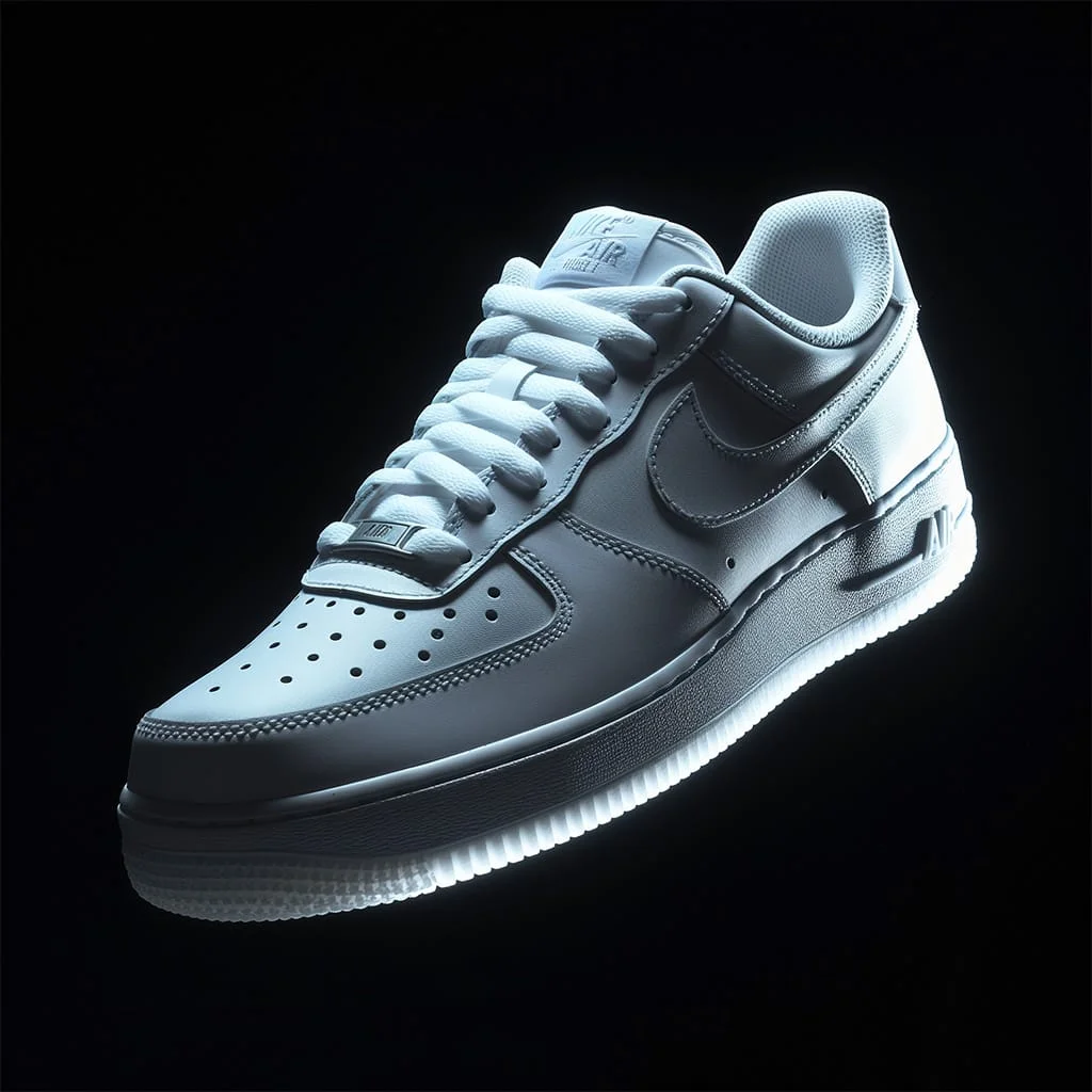 Sneaker Nike Air Force 1 floating in the air, backlight