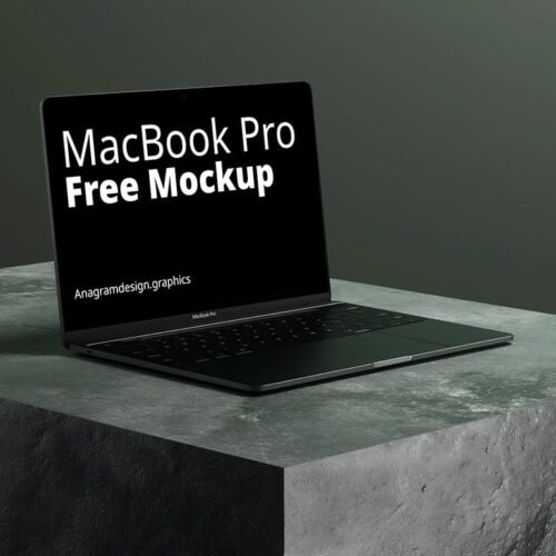 MacBook on a green marble stone mockup