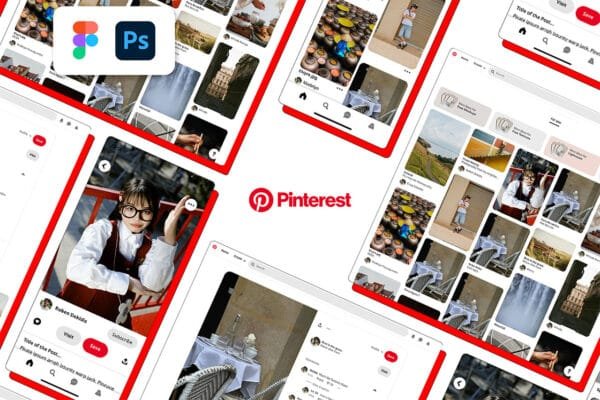 Presentation of a free Pinterest feed Template made with phoshop and figma