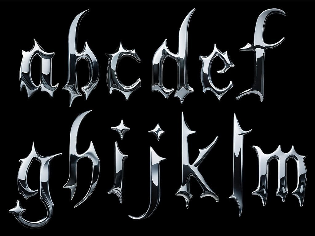 a chromed typography letters from a to m