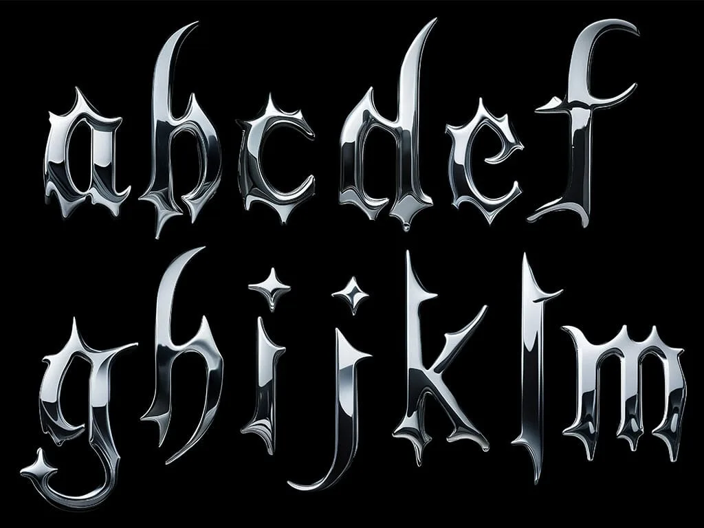 a chromed typography letters from a to m