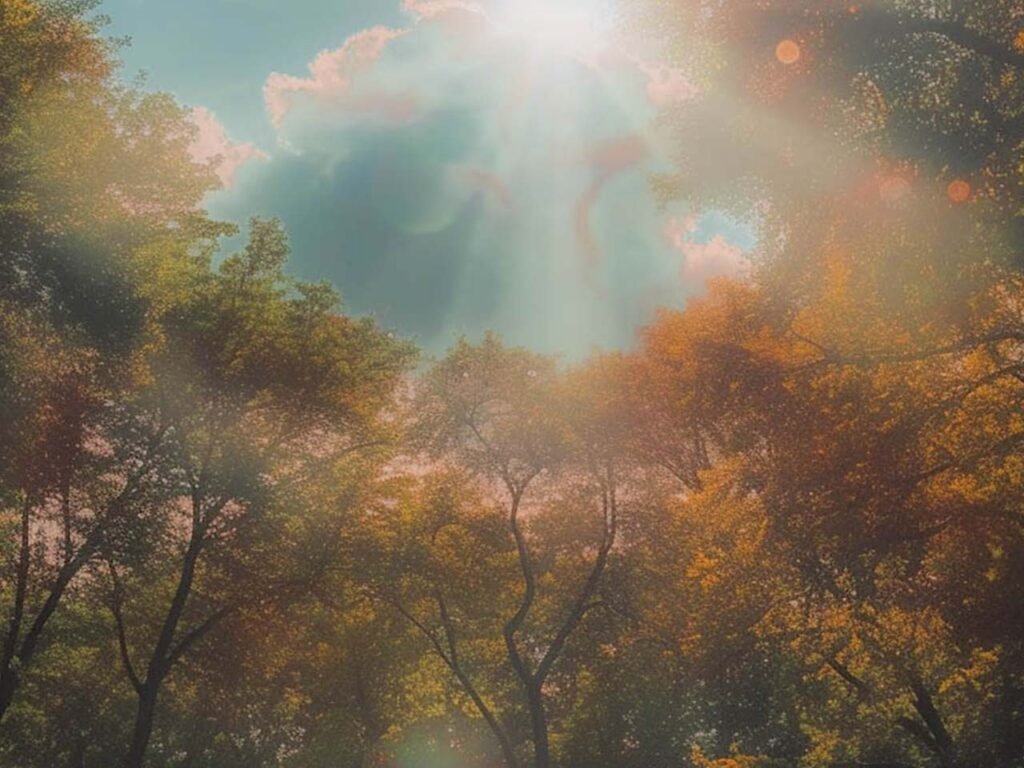 sky through forest with a moody filter