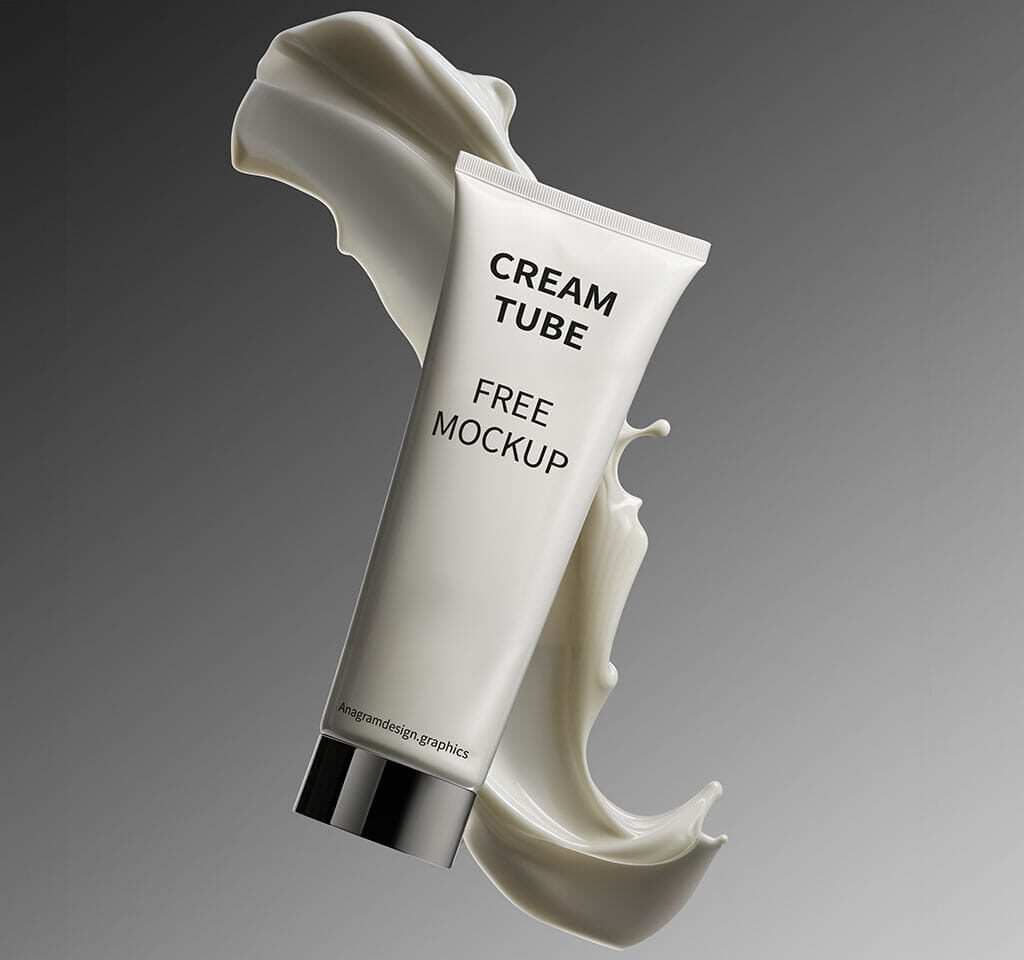 Cream tube Mockup on a gray background floating in the air