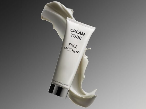 Cream tube Mockup on a gray background floating in the air