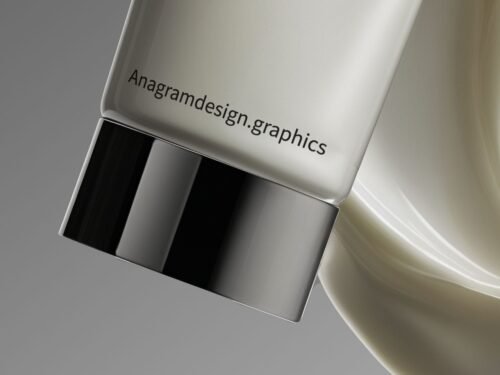 Close up on a cream tube Mockup on a gray background floating in the air