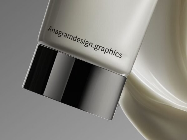 Close up on a cream tube Mockup on a gray background floating in the air
