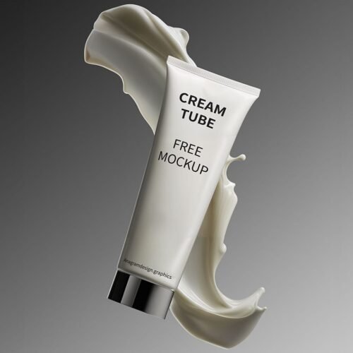 Cream tube Mockup on a gray background floating in the air