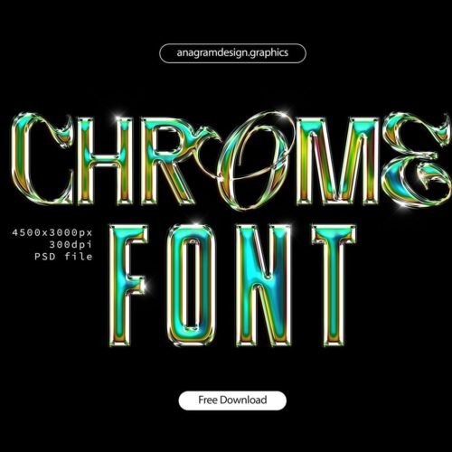 Text with a chrome iridescent effect on it