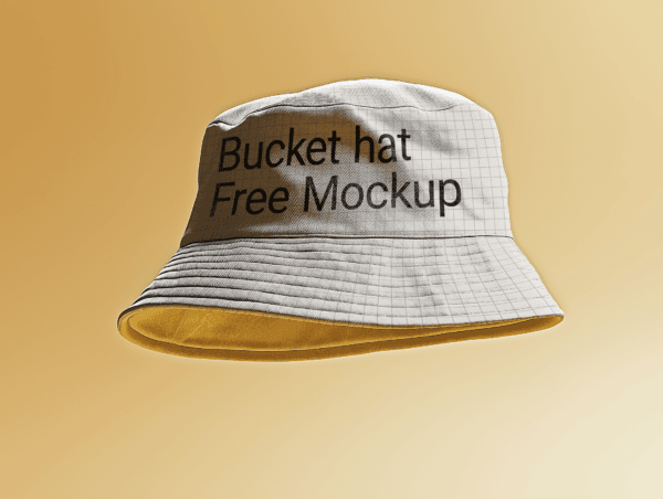 floating bucket hat mockup on a yellow background