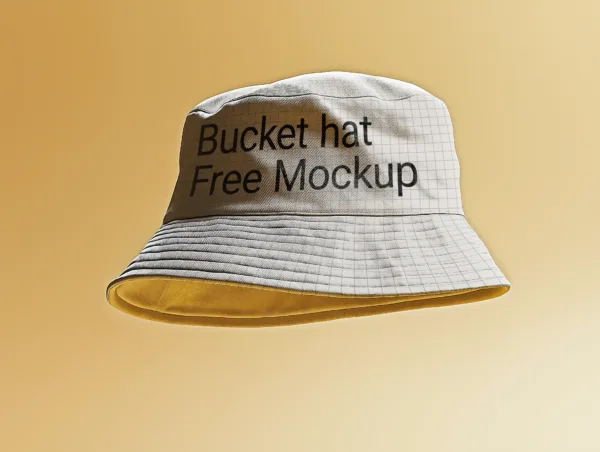 floating bucket hat mockup on a yellow background