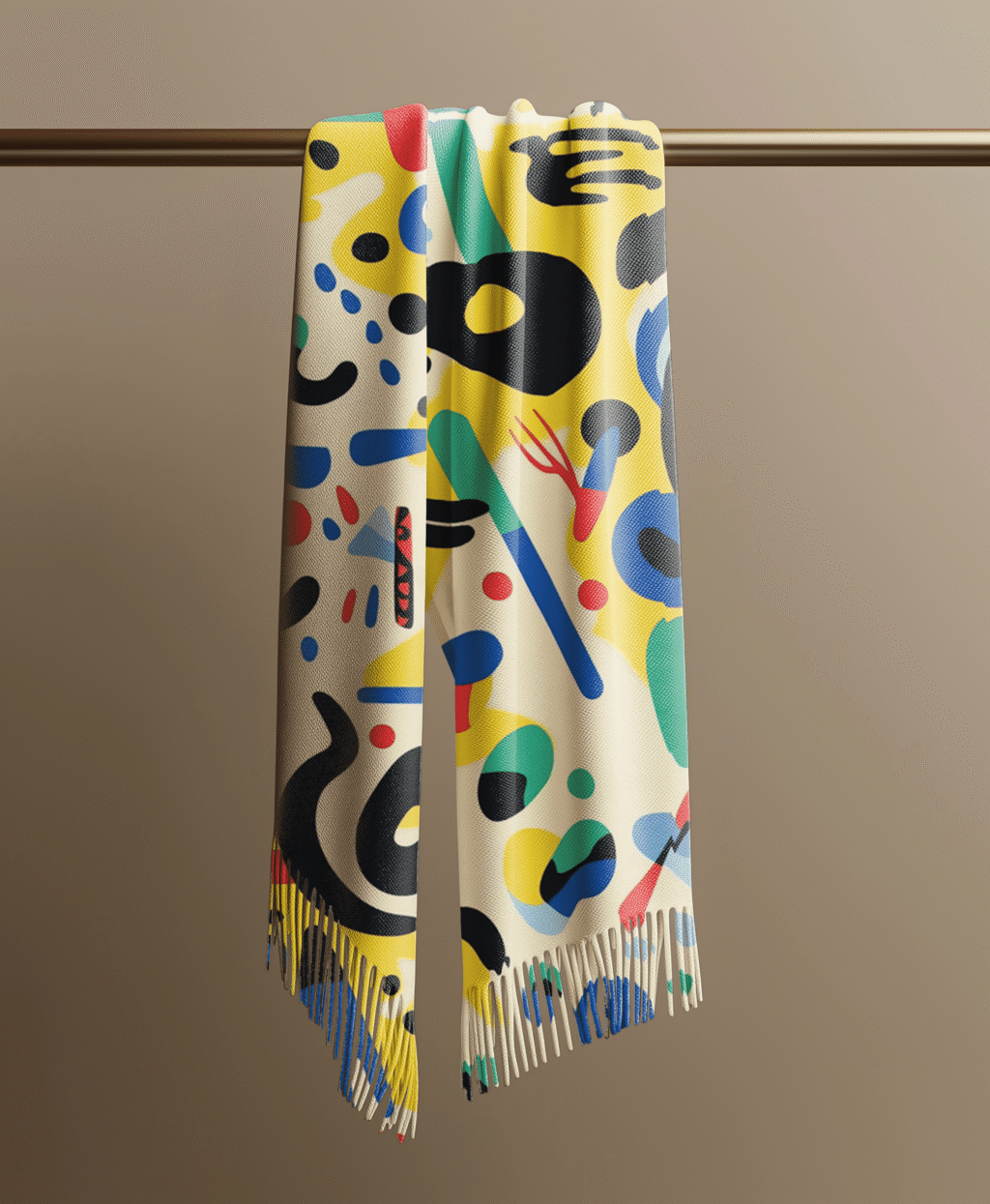 scarf mockup hung on a metallic pole