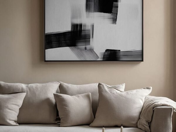 close up on a Free Painting Mockup on a wall in a living room