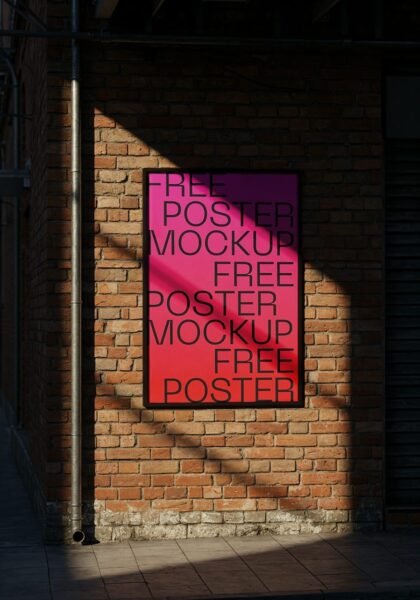 Poster on a brick wall, sunlight shadows