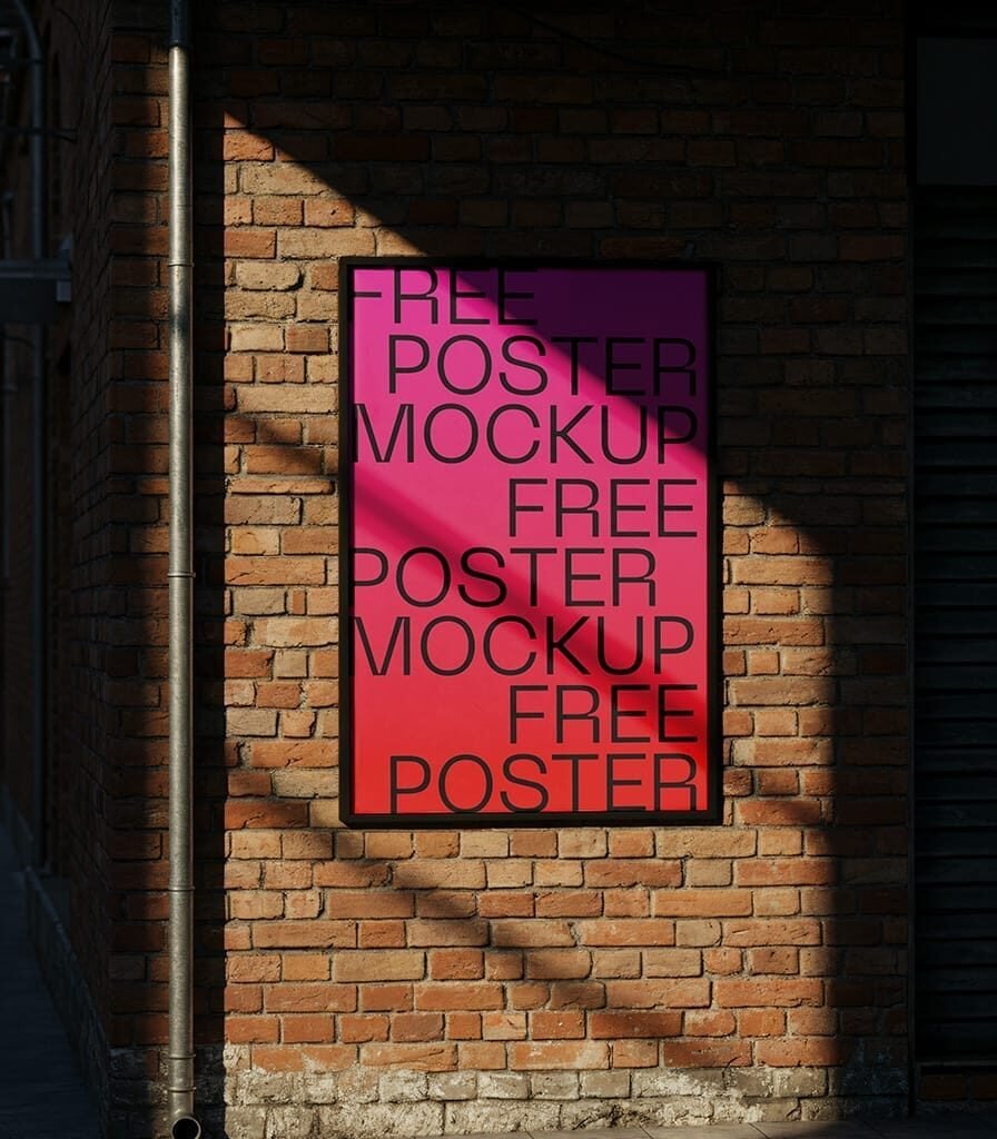 Poster on a brick wall, sunlight shadows