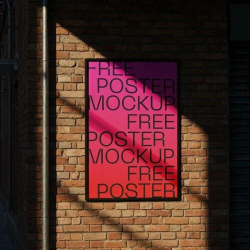 Poster on a brick wall, sunlight shadows