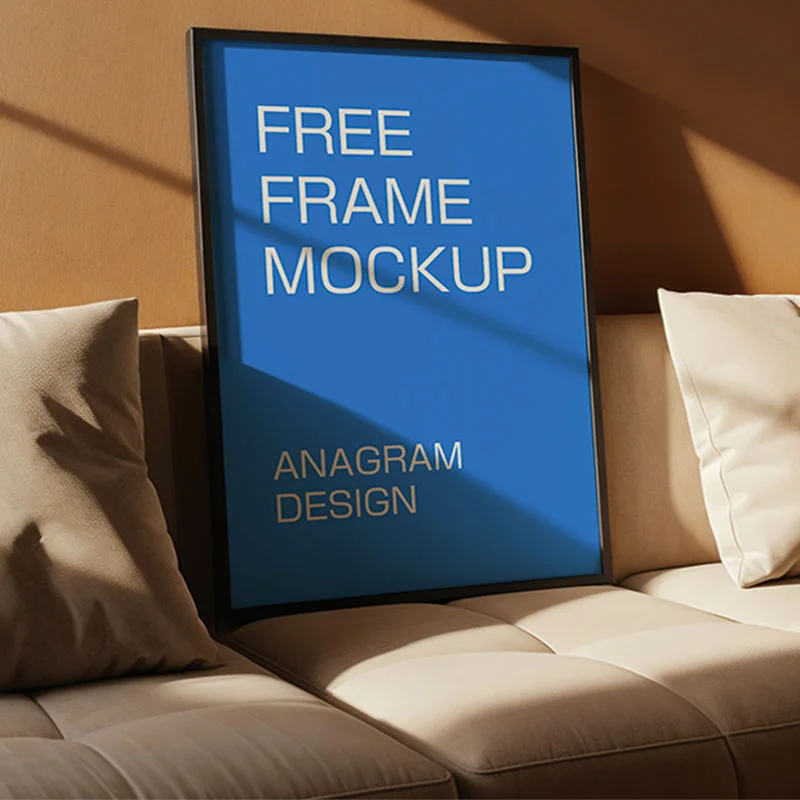 Frame mockup on a sofa, natural sunlight