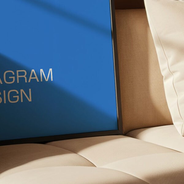 Frame mockup on a sofa, natural sunlight