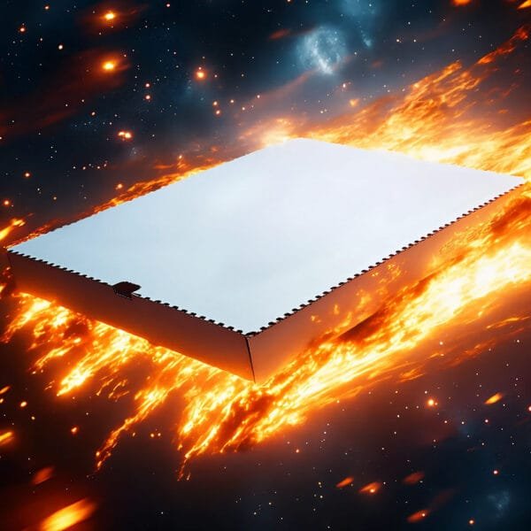 Blank Pizza Box on fire through Space like a meteor