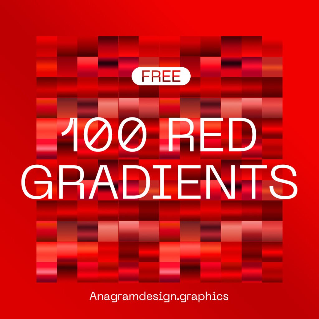 Red Photoshop gradients with "free 100 red gradients" written on it