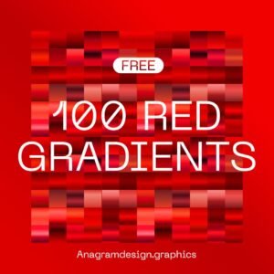 Red Photoshop gradients with "free 100 red gradients" written on it