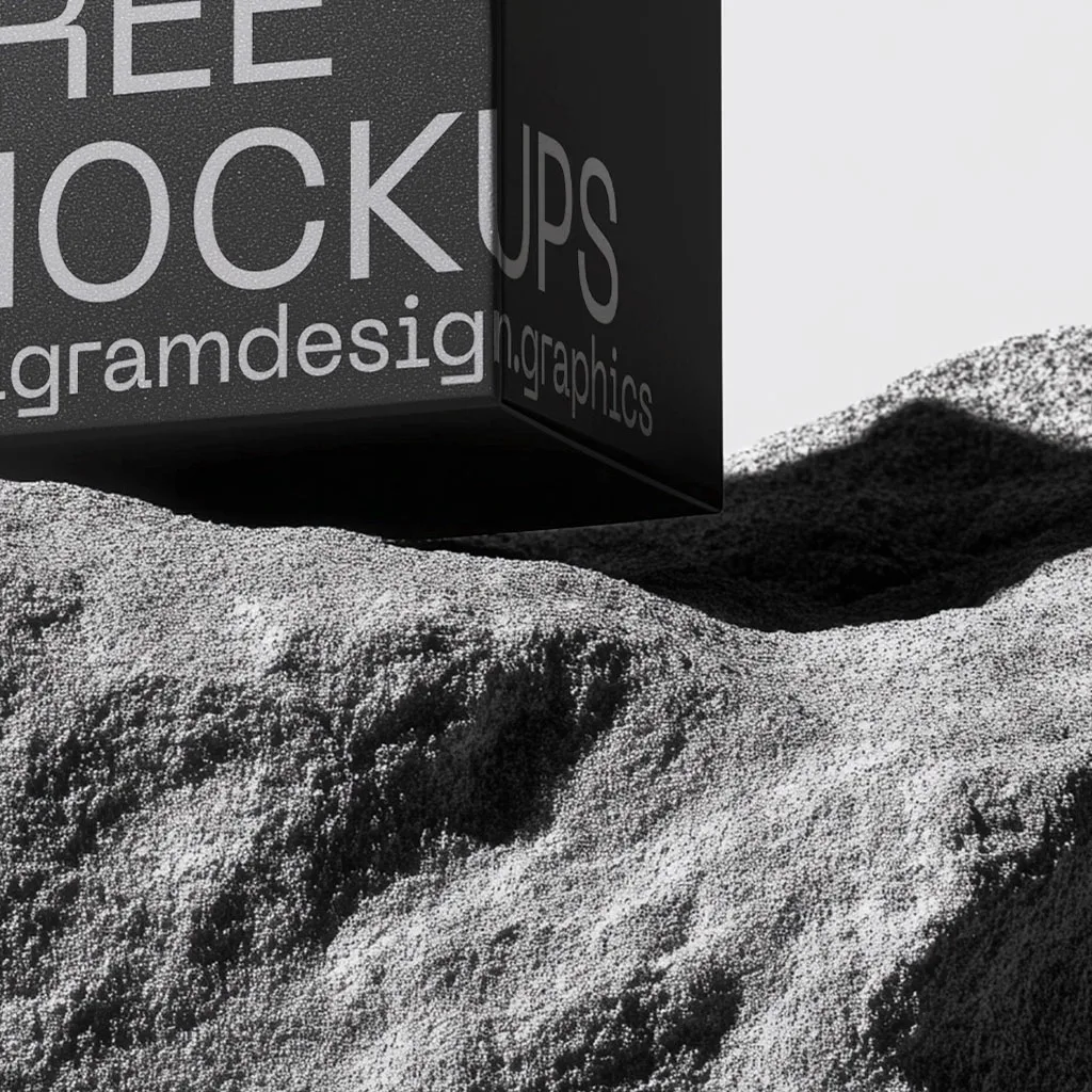 Close up on Square Box on a grey rock with hard shadows