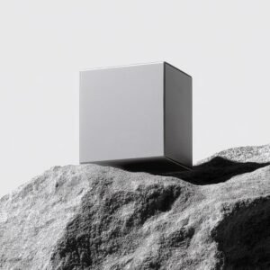 Blank Square Box on a grey rock with hard shadows