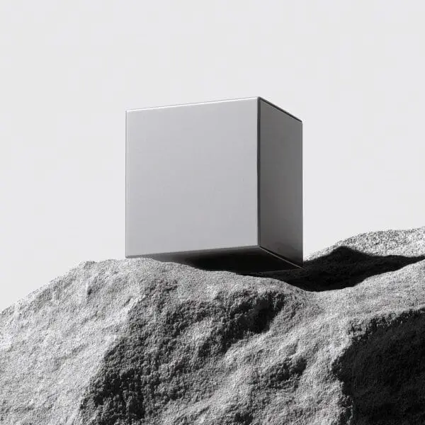 Blank Square Box on a grey rock with hard shadows