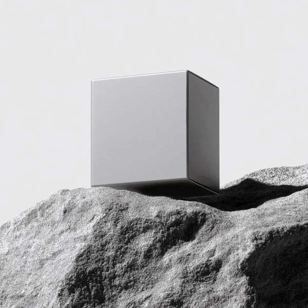 Blank Square Box on a grey rock with hard shadows