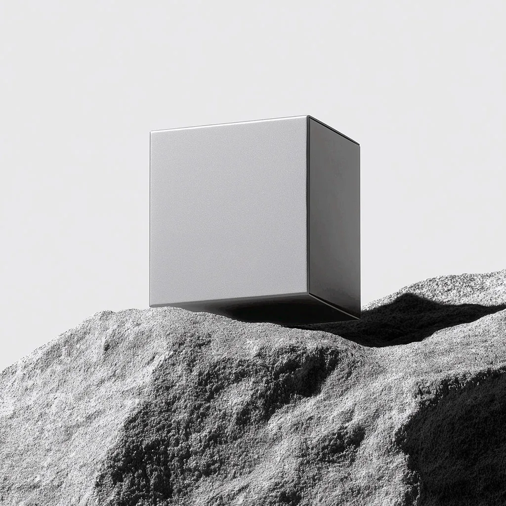 Blank Square Box on a grey rock with hard shadows