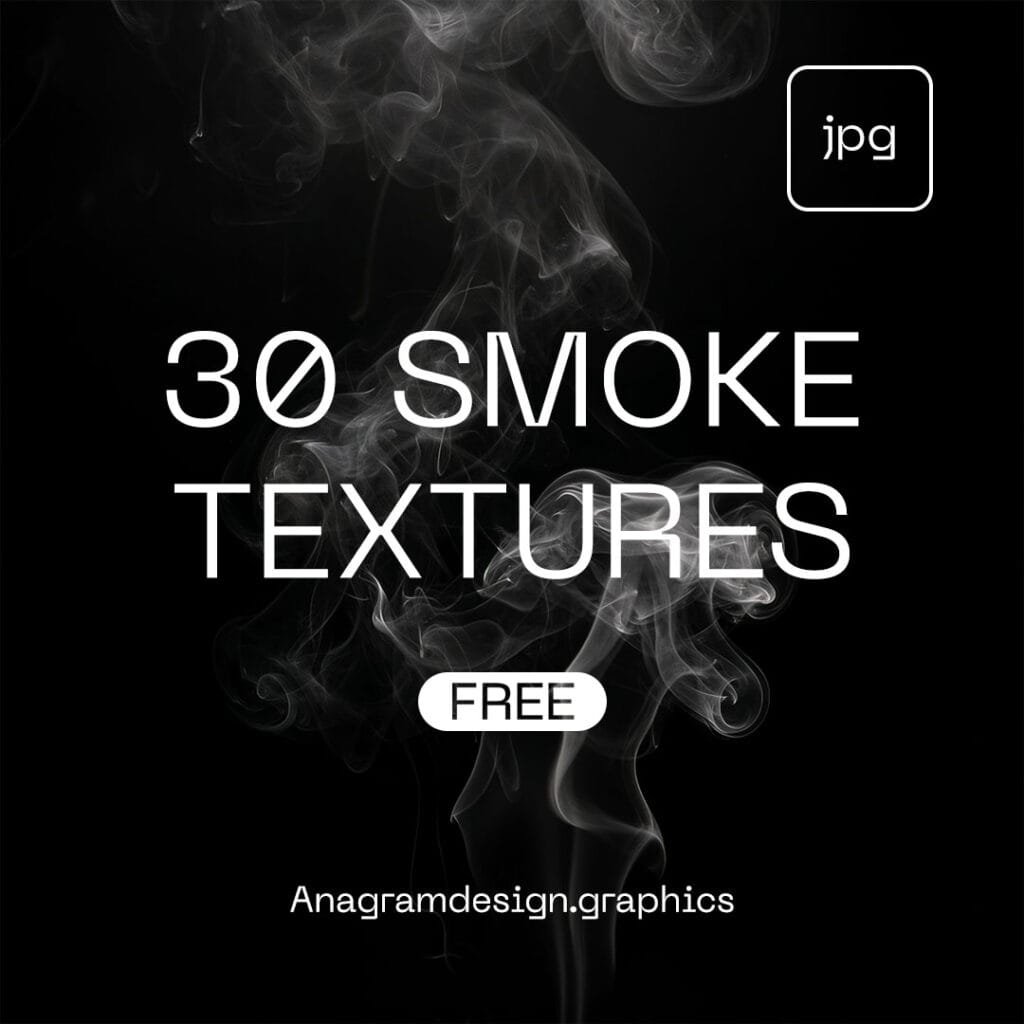 free download pack of 30 smoke textures, showing text over a cracked concrete background.