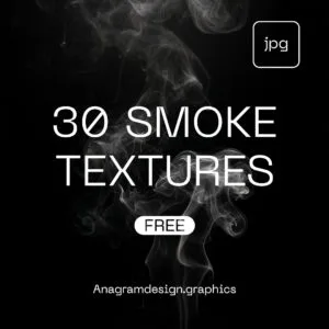 free download pack of 30 smoke textures, showing text over a cracked concrete background.