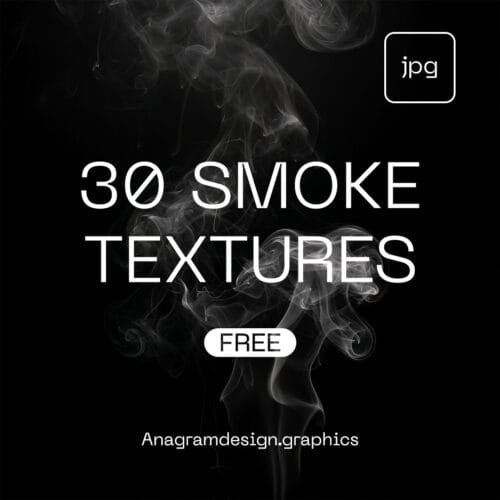 free download pack of 30 smoke textures, showing text over a cracked concrete background.