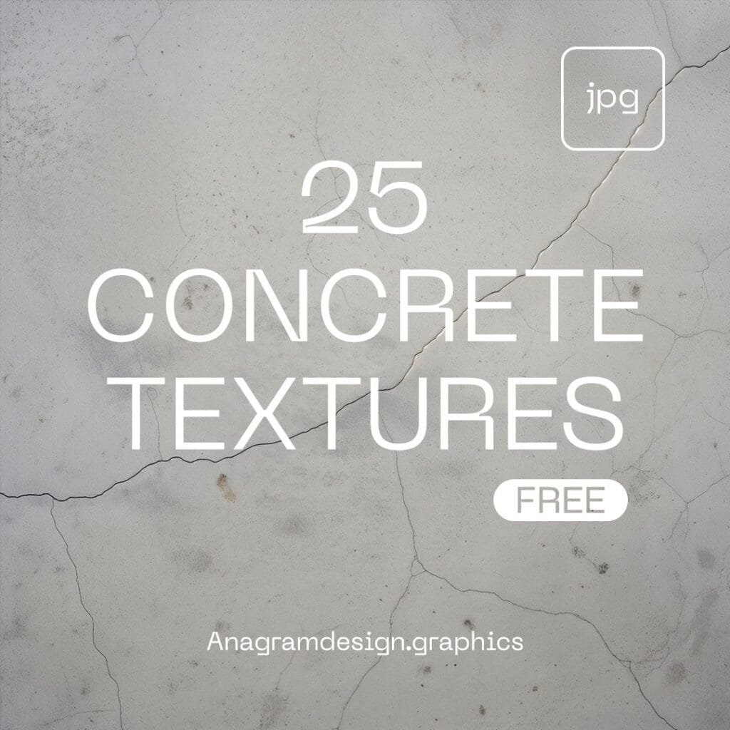 Promotional image for a free download pack of 25 concrete textures, showing text over a cracked concrete background.