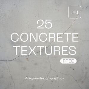 Promotional image for a free download pack of 25 concrete textures, showing text over a cracked concrete background.