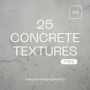 Promotional image for a free download pack of 25 concrete textures, showing text over a cracked concrete background.