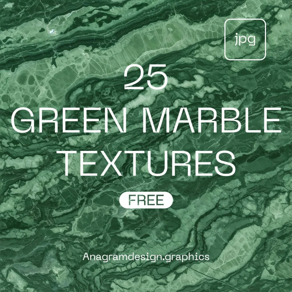 free download pack of 25 green marble textures, showing text over a cracked concrete background.