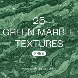 free download pack of 25 green marble textures, showing text over a green marble background.