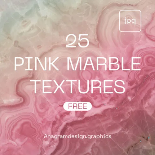 free download pack of 25 pink marble textures, showing text over a cracked concrete background.
