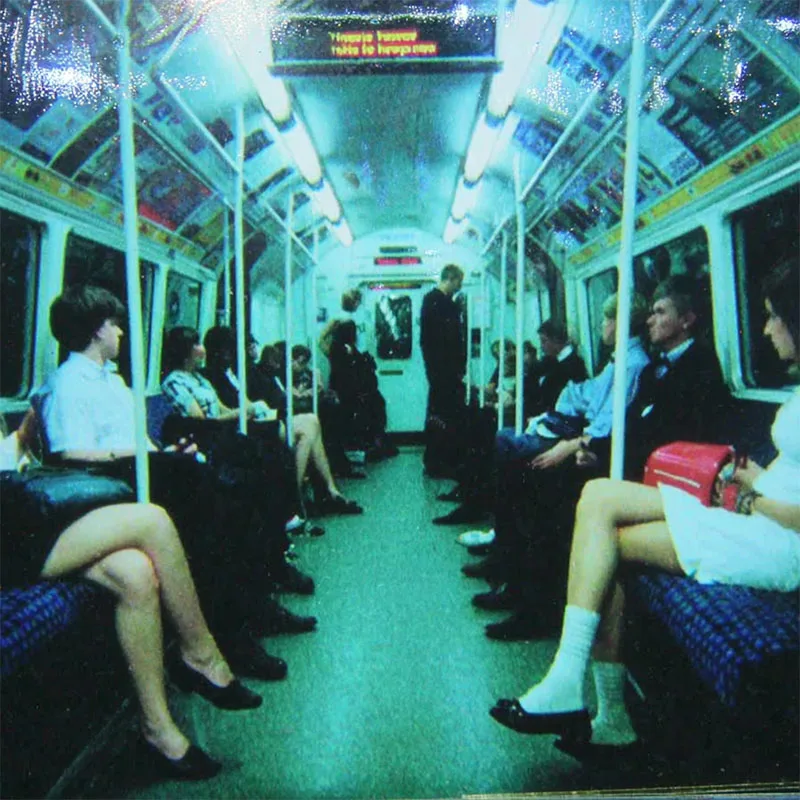 Inside Subway car with low-fidelity, analog style applied