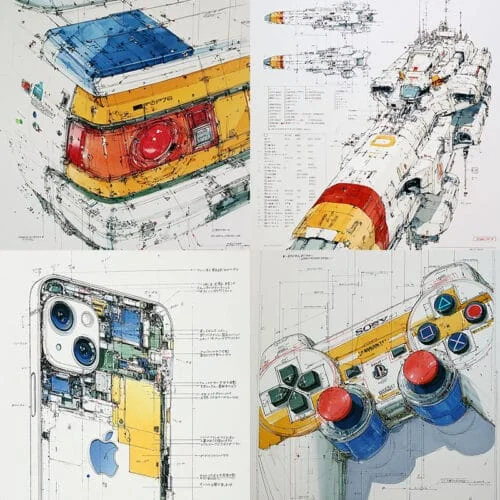 Technical illustration made with promaker sref style for midjourney