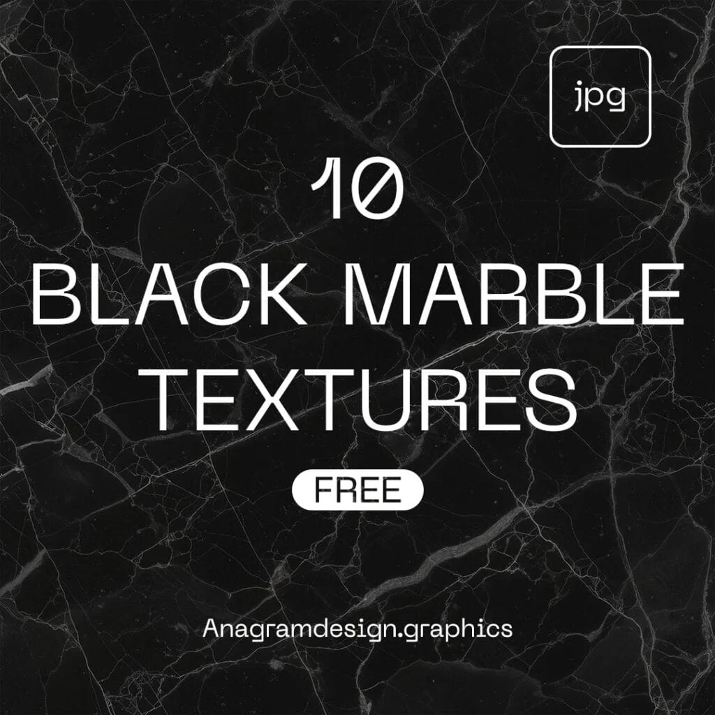 free download pack of 10 Black marble textures, showing text over a cracked concrete background.