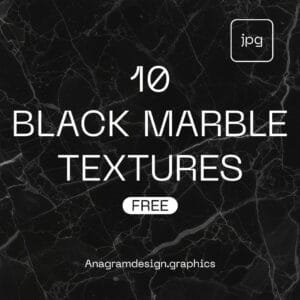 free download pack of 10 Black marble textures, showing text over a cracked concrete background.