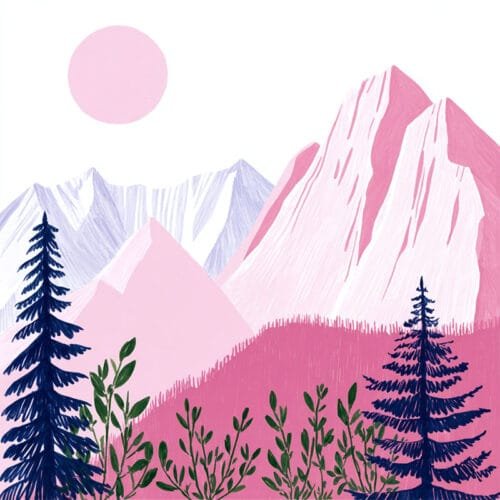 pink mountain landscape illustration