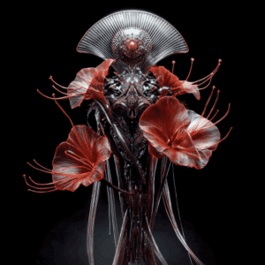 floral machine uses this filter to create a striking, intricate piece with reflective surfaces and flowing, wire-like tendrils.