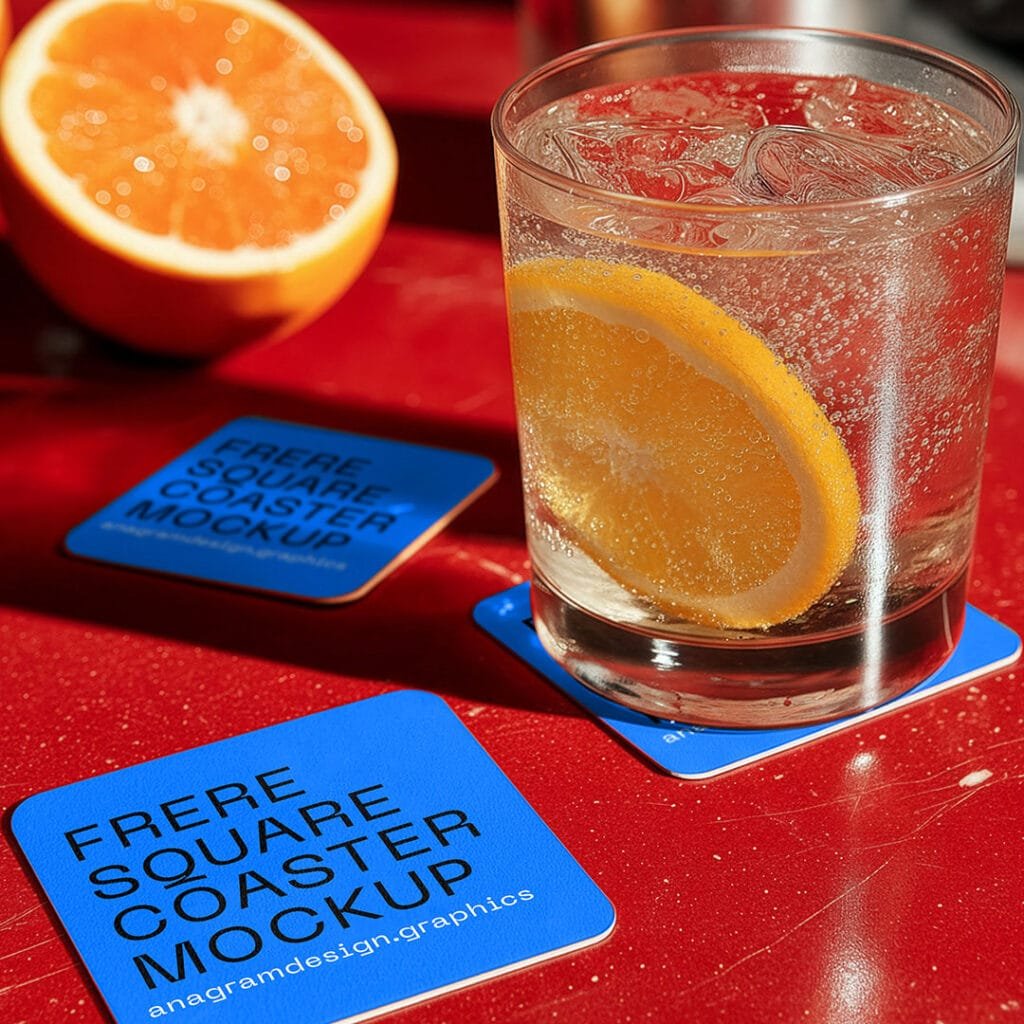 Free Square Coaster Mockup