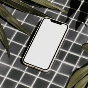 Iphone layed on tiles mockup